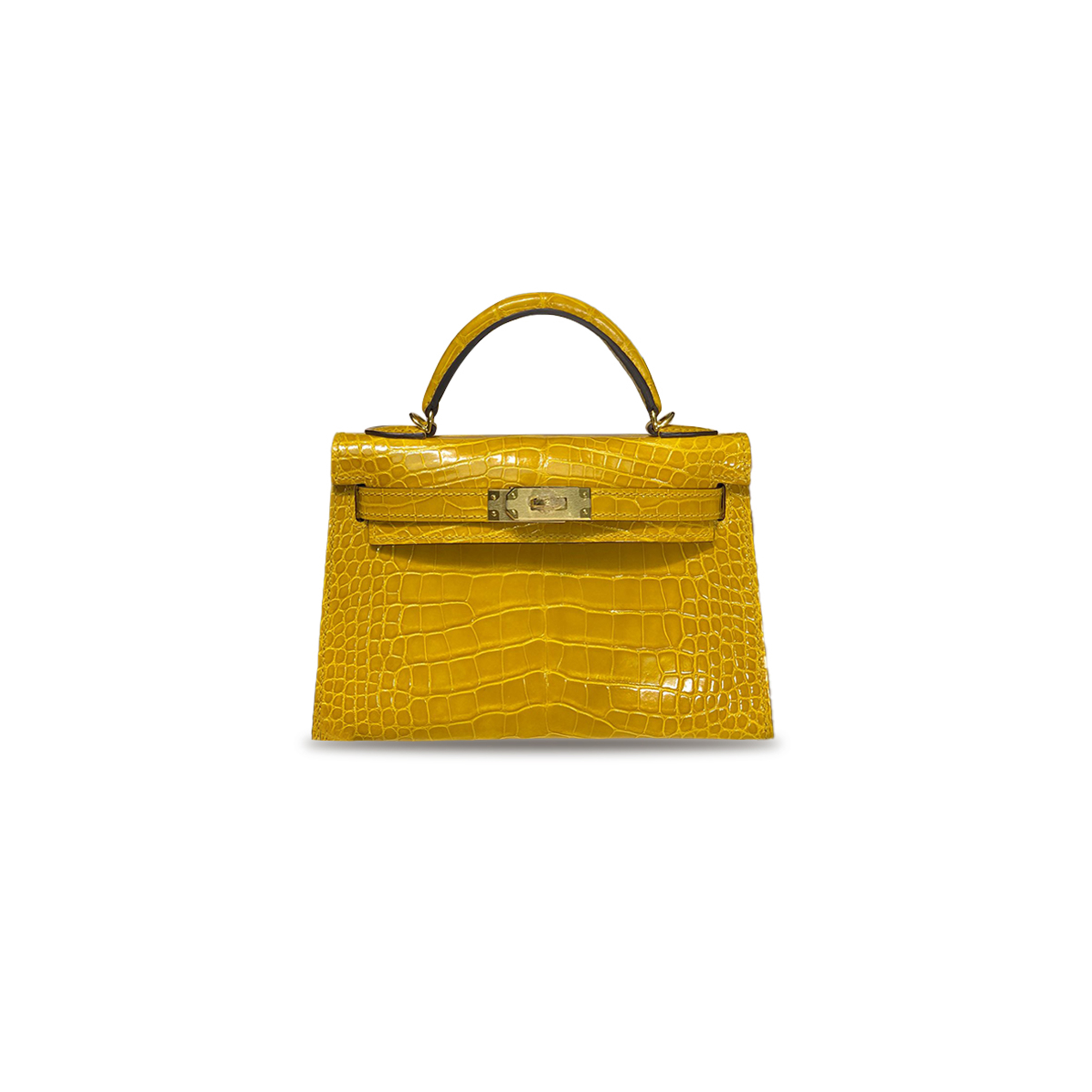 H**mes master mini kelly ii shiny crocodile amber gold buckle crocodile (19*12*5.5cm)
